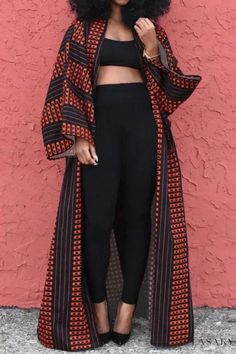 Lasaky - Stylish Plus Size Printed Cardigan Overcoat for Casual Wear Long Kimono Cardigan, Gilet Kimono, Mode Kimono, Cardigan Kimono, Afrikaanse Mode, Patchwork Cardigan, Gilet Long, Long Kimono, Print Kimonos