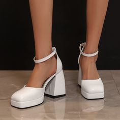 Gender: For WomenStyle: Fashion,KoreanOccasion: Casual,Party/Club,Office/CareerHeel Height: 10.5cmPlatform Height: 2.5cmSeason: Spring,Summer,Fall/Autumn,WinterPackage Contents: 1 x Shoes (Pair)Please see our size guide as below, you can choose the size according to your foot length and width.If your foot is a little wide and thick, we suggest you choose 1 size larger.Size Guide:28 = foot length 18.5-19cm (Foot width=6.5-7cm)29 = foot length 19-19.5cm (Foot width=7cm)30 = foot length 19.5-20cm ( Chunky Platform Sandals With Pointed Toe, Trendy White Block Heels With Round Toe, Trendy White Platform Block Heels, Trendy White Block Heels With Platform, Trendy White Closed Toe Block Heels, White Chunky Platform Block Heels, White Block Heels With Chunky Platform, White Block Heels With Chunky Platform And Ankle Strap, White Ankle Strap Block Heels With Chunky Platform