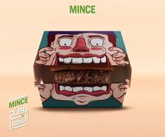 a box with an image of a face on it and the words mince in front of it