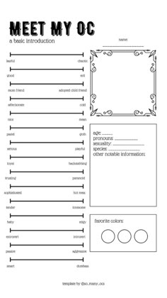 the printable worksheet for meet my oc