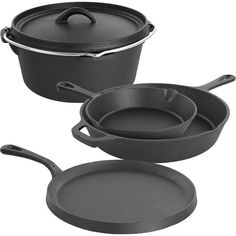 two black pots and pans on a white background