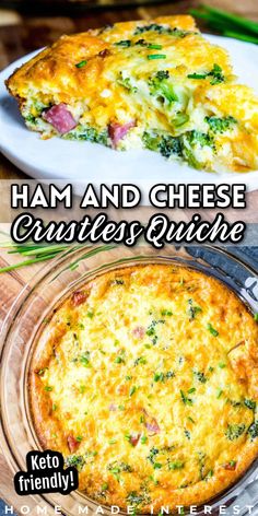 ham and cheese quiche with text overlay