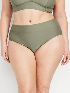 banded elastic waist high elastic leg openings french cut matte fabric sits at belly button fitted high coverage models are approx.  5'9" and wear sizes s (4), l (12), and xl (18)machine wash according to the care instruction label