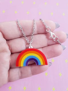 Rainbow Necklace ♡ Pendant Size: 1.5" x 1"♡ Lobster Clasp closure♡ All jewelry is lead and nickel free so it's 100% safe for anyone with metal allergies Necklaces cannot be exchanged, returned, or refunded, but if there is a problem with your order, please contact me and I would be more than happy to help. Novelty Multicolor Metal Jewelry, Novelty Metal Jewelry For Jewelry Making, Multicolor Hypoallergenic Necklace As A Gift, Multicolor Hypoallergenic Necklace For Gift, Hypoallergenic Multicolor Necklace Perfect As Gift, Hypoallergenic Multicolor Necklace For Gift, Adjustable Multicolor Charm Necklaces Nickel Free, Adjustable Multicolor Nickel-free Charm Necklaces, Nickel-free Multicolor Novelty Jewelry