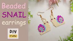 beaded snail earrings with text reading beaded snail earings diy it now