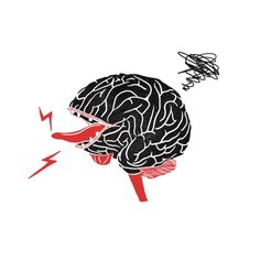 a drawing of a human head with an electrical shock coming out of it's brain