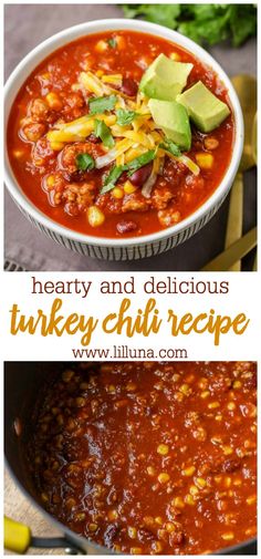 hearty and delicious turkey chili recipe with avocado