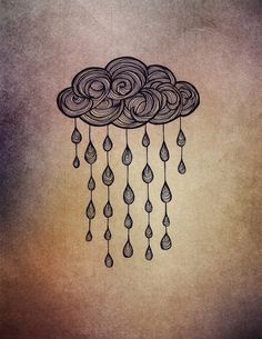 a drawing of a cloud with rain drops hanging from it