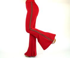 Red Bell bottoms women,Stretchy flare pants,Native American Pants,Hand Made,Birthday Gift,Back to School I created this so trendy boho bell bottoms from stretchy jersey and decorated with native American trimmed. You can wear this solid red bell bottoms during the day or to go to party,festival and club.Also you can wear this so comfortable solid red bell bottoms to go to special occasions. You can choose size during the purchasing.Also avaliable plus size like XXL. SIZE INCHES; Extra Small (US Red Bell Bottoms, Plus Size Bell Bottoms, Boho Bell Bottoms, 70s Clothing, Festival Pants, 2020 Fashion Trends, Womens Trousers, Boho Pants, Bottom Jeans