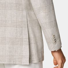 This light taupe blazer is cut to a relaxed fit with a widened notch lapel, a natural unpadded shoulder, and pronounced glen check pattern. Taupe Blazer, Relaxed Tailoring, Unique Fits, Fitted Blazer, Silk Wool, Fine Fabric, Pure Linen, Check Pattern, Fashion Advice