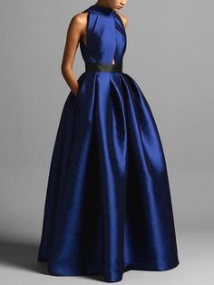 Formal Pockets Halter Maxi Dress Bridesmaid Red Dresses Long, Navy Blue Gowns Elegant, Formal Colorful Dress, 50s Style Dresses Formal, Casablanca Theme Party Outfit, After Five Attire For Women Dresses, Deep Blue Wedding Colors, Navy Floral Bridesmaid Dresses, Velvet Navy Blue Dress