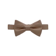 A solid taupe colored bow tie with a pre-tied knot and sliding neck adjuster. Adjustable Solid Color Bow For Formal Occasions, Adjustable Solid Bow For Formal Occasions, Adjustable Solid Color Formal Bow, Adjustable Solid Tie With Satin Bow, Adjustable Solid Ties With Satin Bow, Solid Color Standard Tie Satin Bow, Classic Adjustable Solid Color Bow, Classic Adjustable Solid Bow, Classic Solid Bow Tie