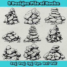 rocks and stones in different positions with the text 9 designs pile of rocks svt png