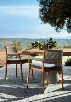 two chairs and a table on a patio