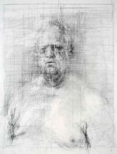 a black and white drawing of an old man