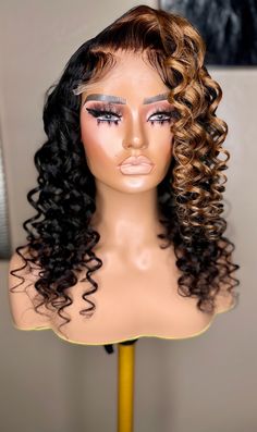 5x5 lace closure wig 20 inches long Honey brown highlight in front  HD lace Water wave texture with wand curls Excellent quality Virgin human hair, no tangling minimum shedding This hair can be dyed, straighten, curled, and cut as desired Comes with bleached knots and pre plucked  Will fit most medium and large head size Comes with wig combs and adjustable elastic strap Can be worn glueless Small Wand Curls, 5x5 Lace Closure Wig, Wigs Styles, Wigs Hairstyles, Lace Wigs Styles, Water Wave Wig, Wave Texture, Wave Wig, Brown Highlights