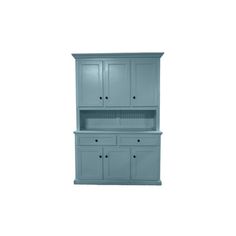 a blue cabinet with drawers and cupboards on it's sides, against a white background