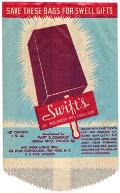 an old advertisement for sweet treats from the 1950's, featuring a popsicle