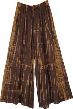 Hippie Brown Bottoms For Fall, Summer Brown Wide Leg Full Length Pants, Summer Full-length Brown Harem Pants, Brown Bottoms For Spring Festival, Brown Wide Leg Pants For Summer, Summer Brown Wide Leg Pants, Hippie Style Wide Leg Brown Bottoms, Bohemian Brown Bottoms With Elastic Waistband, Brown Wide Leg Hippie Bottoms