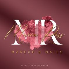 the logo for makeup and nails, which is pink with gold lettering on it's side