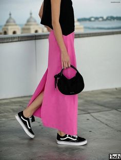 Fisdy - Pink Asymmetrical Split Straight Skirt Midi Skirt A Line Skirt Midi, Pink Midi Skirt, Utility Skirt, Denim Chic, Skirt Midi, Midi Length Skirts, Midi Skirt Pencil, Denim Midi Skirt, Straight Skirt