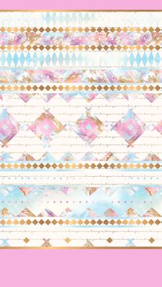 a pink and blue striped background with gold foil on the bottom, and an abstract design in