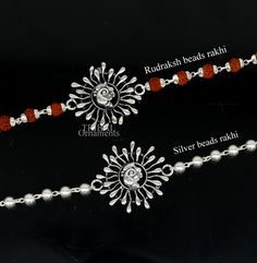 This amazing silver Rakhi crafted from 925 silver with immense precision. It exudes excellent craftsmanship and will surely look wonderful on your brother's wrist. handmade custom design God divine Bracelet Or Rakhi bracelet with silver, rudraksha and silver beaded chain, this is special design beaded bracelet we can use either Rakhi bracelet or daily use bracelet for unisex. Best Rakshabandhan Festival best wishes sibling gift for your brother and sister's , Metal-925 sterling silver. Item type Silver Fusion Bracelets For Diwali, Festive Silver Beads Bracelet As Gift, Silver Round Beads Jewelry For Puja, Silver Rakhi Bracelet Designs, Rakhi Design Silver, Silver Rakhi Bracelet, Bracelet Rakhi, Silver Rakhi For Brother, Krishna And Subhadra Rakhi