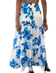 Blue Digital Floral Print Sweet Midi Skirt Petticoat, Midi Skirt, Floral Print, Floral Prints, Skirt, Floral, Blue