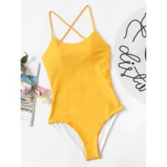 Criss Cross Open Back Swimsuit Gold Bathing Suit, Open Back Swimsuit, Shapewear Swimsuit, Backless One Piece Swimsuit, Trendy Swimwear, Summer Swim Suits, Beachwear For Women