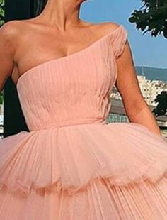 A-Line Homecoming Dresses Tiered Plisse Dress Graduation Cocktail Party Short / Mini Sleeveless One Shoulder Pink Dress Tulle with Ruffles