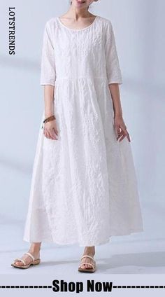 National Wind Summer Elegant Jacquard Cotton Linen Casual Loose Maxi Long Women Dress Long Women Dress, Winter Projects, Long Tunic Tops, Spring Fashion Casual, Elegant Dresses Classy, Summer Elegant, Linen Color, Linen Casual, Long Tunic