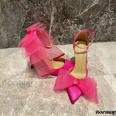 Fashionable Heeled Sandal with Discreet Clasp Pink Pointed Toe Sandals With Bow, Pink Pointed Toe Sandals For Wedding, Pink Pointed Toe Wedding Sandals, Pink Ankle Strap Sandals With Bow, Pink Ankle Strap Sandals For Party Season, Pink Sandals For Formal Parties, Pink Heels With Bow For Summer, Pink Formal Sandals For Party Season, Pink Wedding Sandals With Bow