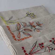 Delicate Flower Embroidered Cotton Napkins Set of 4 - Holistic Habitat Sarita Handa, Table Cloth Embroidery, Crafternoon Tea, Embroidery Napkins, Clothes Embroidery, Table Clothes, Embroidered Handkerchief, Embroidered Napkins, Embroidered Gifts