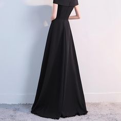 Black Off Shoulder Long Evening Dress (Elegant) Solid Color Evening Dress For Prom Season, Solid Color Evening Dress For Prom, Solid Color Maxi Length Evening Dress For Prom, Solid Color Floor-length Evening Dress For Banquets, Elegant Off Shoulder Evening Dress For Prom Season, Solid Color Maxi Dress For Prom Evening, Evening Floor-length Dress, Elegant Black Off Shoulder Dress For Wedding, Elegant Black Off-shoulder Dress For Wedding