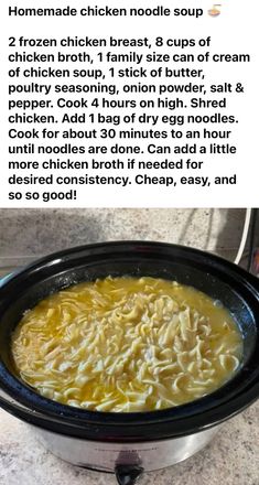 the recipe for homemade chicken noodle soup is shown in an instant pressure cooker