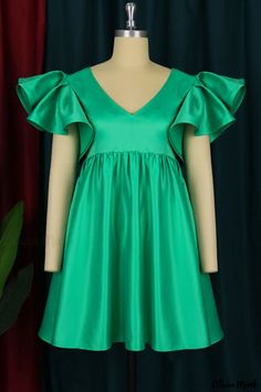 Olivia Mark - Professionally Crafted Ladies Green Solid Patchwork A-Line Dress with an Elegant V-Neck Design V Neck Dress Prom, Short Puffy Dresses, Plus Size Short Dresses, Formal Cocktail Dress, Wholesale Dress, Satin Mini Dress, Dress For Short Women, Dress Prom, A Line Dresses