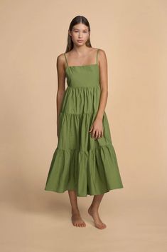 Maya Dress | Sale – MIKOH Cotton A-line Dress For Date Night, Cotton A-line Dress For Day Out, Summer Long Dress For Date Night, Casual Maxi Dress With Square Neck For Date Night, Casual Square Neck Maxi Dress For Date Night, Green Long Casual Dress, Cotton Square Neck Date Night Dress, Square Neck Cotton Dress For Day Out, Chic Cotton Tiered Dress