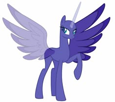 a purple pony with blue eyes and wings