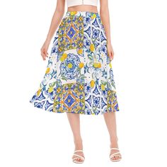 Light chiffon skirt, soft fabric, skin-tight and comfortable, the waist adopts elastic band to close the waist, printed with beautiful design, it will become a fashionable women's clothing in summer ● Fabric: 100% polyester ● Regular fit ● Waist elastic band ● Fabric weight: 80g/m² ● Stitch Color: black or white, automatically matched based on patterns. ● Average Lead Time: 2-4 business days（The first month delivery of new products is about 7 business days） ● Care Instruction: machine wash cold with similar colors,line drying, do not bleach and dry clean, iron at a maximum sole-plate temperature of 110oC without steam steam ironing may cause irreversible damage. ● This product is made on demand, with no minimum order quantity. ● Multiple shipping methods available, and fees vary depending Printed Patterned Beach Skirt, Patterned Printed Beach Skirt, Elegant Printed Summer Skirt, Elegant Full Skirt Bottoms For Vacation, Elegant Full Skirt For Vacation, Printed Vacation Skirt, Patterned Lined Skirt For Beach, Patterned Lined Skirt For The Beach, Beach Patterned Lined Skirt