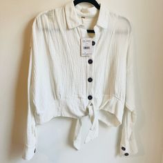 Brand New With Tags 100% Cotton Size: Small White Button-up Tops For Fall, Trendy White Button-up Blouse, White Buttoned Shirt For Day Out, White Button Shirt For Day Out, White Button-up Tops With Buttons, Trendy White Buttoned Shirt, Trendy White Shirt With Buttons, White Button Closure Tops For Spring, White Tops With Button Closure For Spring