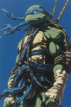 the teenaged ninja turtle is holding two swords