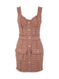 Balmain Tweed Dress, Farfetch Dress, Balmain Tweed, Pink Tweed Dress, Prom Red Carpet, Lady Outfit, Tweed Mini Dress, Balmain Dress, Brown Mini Dress