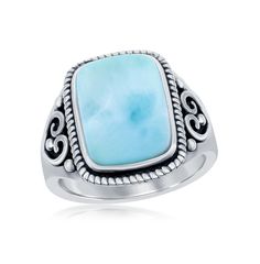 in stock Rectangular Turquoise Sterling Silver Ring, Rectangle Ring, Larimar Ring, Metalwork Jewelry, Women's Rings, Antique Ring, Stylish Rings, Filigree Design, Fine Jewelry Collection