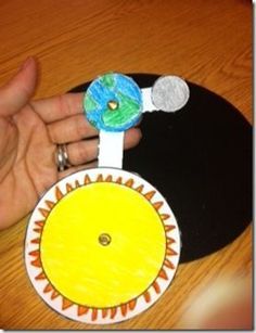 a hand holding a paper plate with a sun and moon decoration on top of it