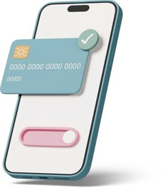 a phone with a credit card attached to it's back side and a button on the front