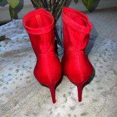 Sexy Red Open Toe Boots!! Brand New!! Red Open Toe Fitted Boots, Red Fitted Open Toe Boots, Red Heels For Night Out In Winter, Red Heels For Winter Night Out, Fitted Red Open Toe Boots, Red Ankle-high Heels For Night Out, Red Heels For Night Out In Fall, Red High Ankle Heels For Spring, Red Ankle-high Evening Heels