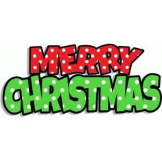 merry christmas with polka dots and green letters on the bottom right hand corner in red, white and green