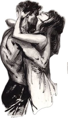 a drawing of two people hugging each other