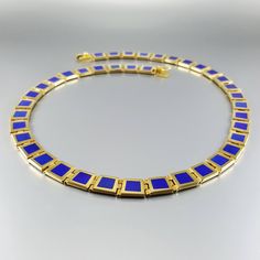 Statement collier necklace Lapis lazuli with solid 18k gold inlay work. Unique gift for her, wife, girlfriend, woman, September and December birthstone, 9 year anniversary. Cleopatra's dream This piece of jewelry art is hand made and piece by piece the stone was worked seamlessly into the precious metal. Combining of solid 18K gold with Lapis Lazuli expresses elegance and this one of a kind piece is a true eye catcher. Each piece is worked not to be an exact square and to give a curve to the col Luxury Blue Hallmarked Necklace, Elegant Blue Hallmarked Necklace, Formal Hallmarked Blue Necklaces, Formal Blue Hallmarked Necklaces, Formal Blue Hallmarked Necklace, Luxury Royal Blue Jewelry, Formal Lapis Lazuli Jewelry, Royal Blue Jewelry For Gifts, Royal Blue Jewelry For Gift