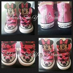 Custom Converse Shoes Minnie Mouse Themed by PurseSueYourDream Custom Converse Shoes, Sporty Shoes, Custom Design Shoes, Custom Converse, Shoes Ideas, Minnie Mouse Birthday, Party Shoes, Custom Shoes, Converse Shoes